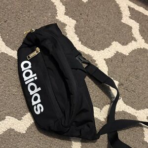 adidas Black Waist Sling Bag with White Logo